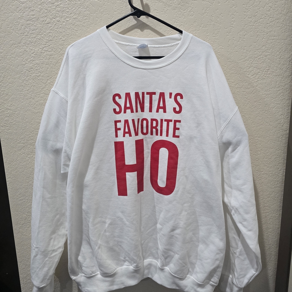 White Sweatshirt with Red Text